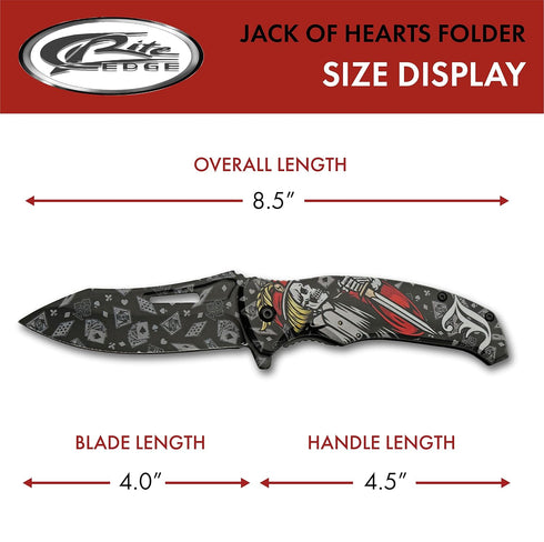 SZCO Supplies 8.5” Jack Of Hearts Skull Liner Lock EDC Folding Knife with Pocket Clip