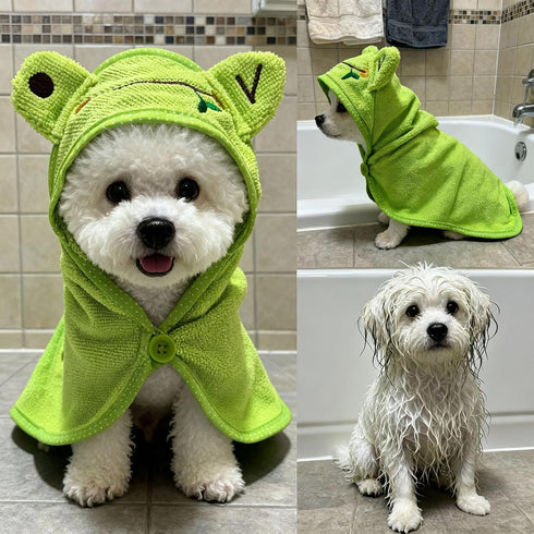 IOICYBF Dog Hooded Bathrobe Towel, Fast Drying Bath Towel Absorbent Warm Blanket Green S