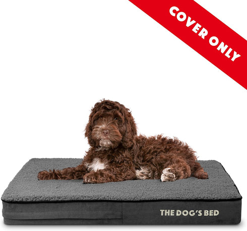 Replacement Outer Cover ONLY for The Dog's Bed, Washable Plush Fabric, Medium 34” x 22” x 4” (Grey Plush)