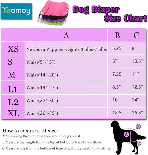 (Pack 4), Teamoy Reusable Female Dog Diapers with Inserts of Doggie Diaper Liners Period Pants for Dogs in Heat