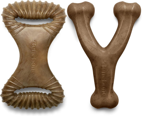 Benebone 2-Pack Wishbone/Dental Durable Chew Toys, Real Bacon Flavor, Made in USA, Large Size