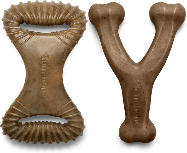 Benebone 2-Pack Wishbone/Dental Durable Chew Toys, Real Bacon Flavor, Made in USA, Large Size
