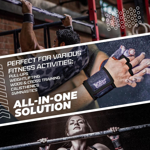3 JerkFit WODies Gymnastics & Weightlifting Grips with Wrist Wraps Hole Versatile Gym Gloves for Pull Ups, Gym Training