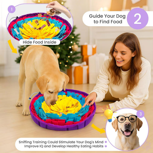 19*19 inch PETCARE Snuffle Mat for Dogs Adjustable Slow Feeder Bowl Interactive Enrichment Puzzle Toys for Small Medium