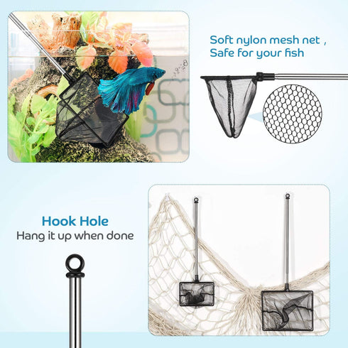 2 Pieces Fish Tank Net, Long Handle Mesh Aquarium Nets, Extendable 12.5-27.5 Inch Stainless Steel