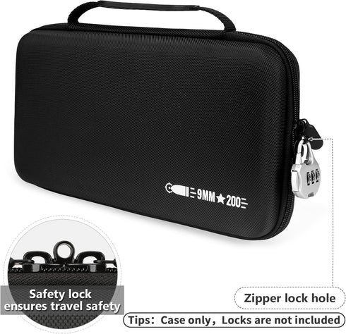 200 Round 9MM Ammo Case, Bullet Storage Box Compatible with 9mm Luger, 45 ACP, 380 ACP, Locking Travel Safe