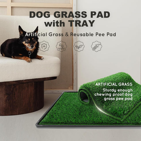 HQ4US 4LEGS 23" 16", Hemmed Dog Grass Pad with Tray Small x Ultra-Absorbent Artificial Grass Pad for Dogs Potty(No