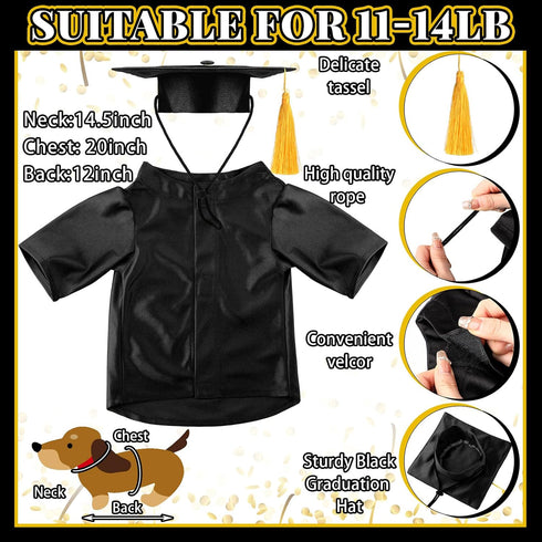Dog Graduation Cap and Gown Costume Class of 2024 Washable Dog Graduation Shirt with Pet Graduation Hat for Dog Cat (Black)