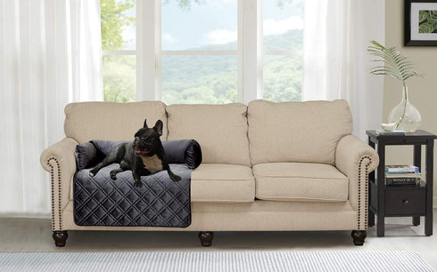 Brilliant Sunshine Premium Grey Silky Velvet Pet Sofa Bed, Waterproof Washable Couch Protector with Removable Bolster