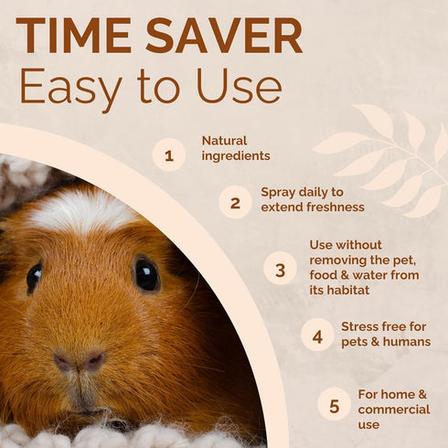 No Scent Small Animal Guinea Pig Cage Cleaner, Hamster & Rabbit Habitat Pet Odor Spray (2 Fl Oz)