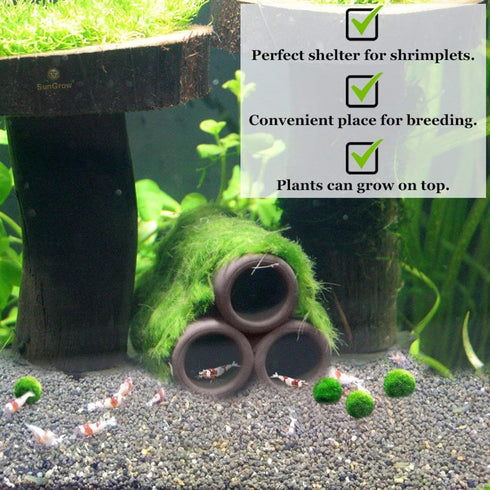 SunGrow Betta & Shrimp Ceramic Shelters - 2.8 x 1.8 x 0.6 Inches, Small Reptile & Lizard Hiding Cave with Connected