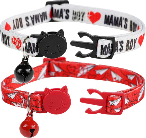 BoomBone 2 Pack Valentines Cat Collar, Breakaway Safety Adjustable Collars with Bell for Kitten