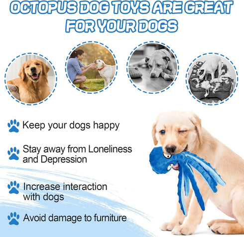 Alphatool Squeaky Dog Toy, Octopus for Aggressive Chewers, Tough No Stuffing Plush for Large Dogs, Crinkle Interactive