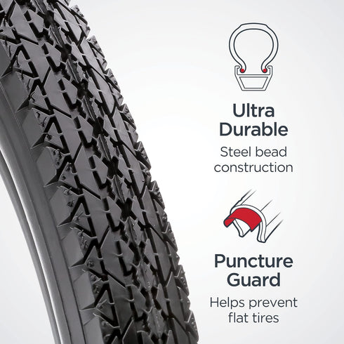 Schwinn Replacement Bike Tire, Cruiser Hybrid Bicycle Tires, Smooth Tread, Black with Kevlar Bead in Multiple Size Options by Schwinn