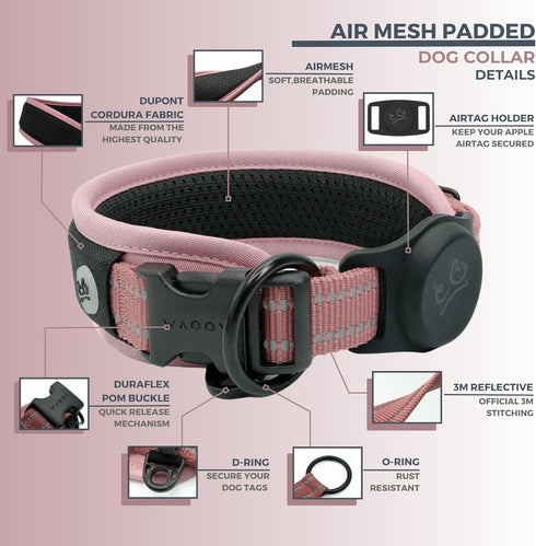 Airtag Dog Collar - Premium Adjustable Holder, Heavy Duty Reflective No Chafing Air Mesh Padded Quick Release