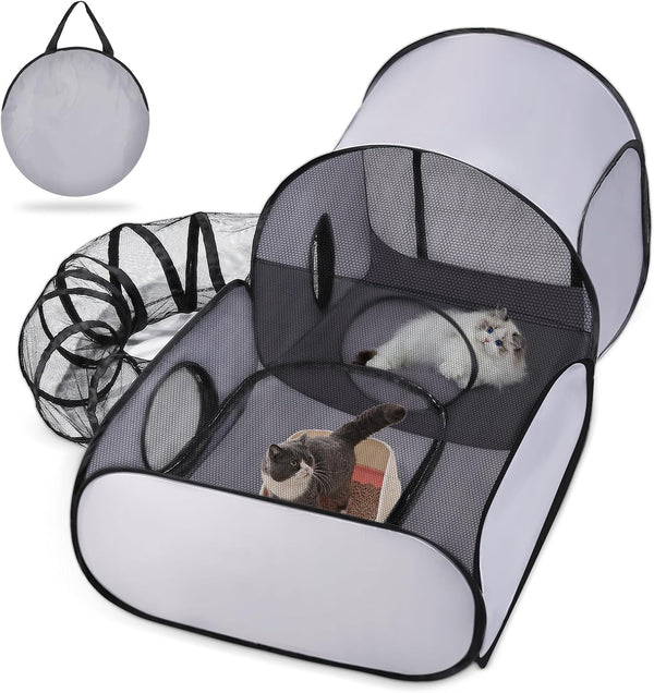 Tailtastic Pet Playpen with Surround Tunnel, Outdoor/Indoor Cat Playpen with Breathable Soft