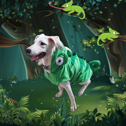 Chameleon Dog Costume for Halloween - Winter Fleece Pet Coat for Small to Large Dogs, Green