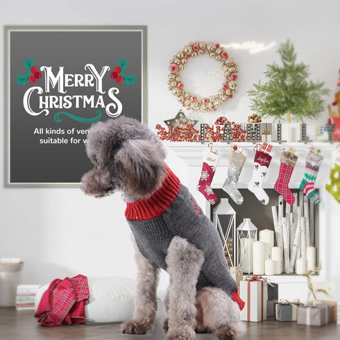 PETCARE Reindeer Christmas Dog Sweater, Gray Cat Sweater Vest, Holiday Dog Clothes for Small Medium Large Dogs