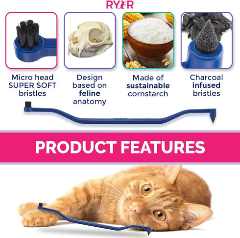 8mm RYERCAT Space Dual Sided Cat Toothbrush - Only Wide to fit into Cat's Mouth - Cat Dental Supplies