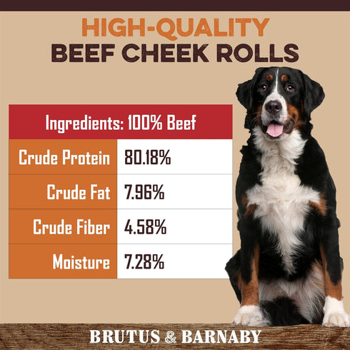 Premium Beef Cheek Rolls for Dogs 10-12" - (5-Pack) Long Lasting, Safe & Natural Rawhide Alternative Chews
