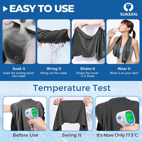 10 Pack (40"x12"), Sukeen Cooling Towels Neck and Face, Microfiber Cool Towel, Soft Breathable Chilly Towel for Yoga