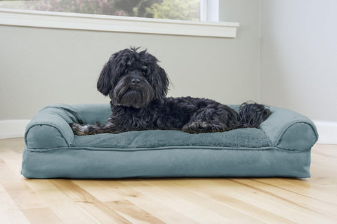 Furhaven Pillow Dog Bed for Medium/Small Dogs, Removable Bolsters, Washable Cover, Plush & Suede, Deep Pool