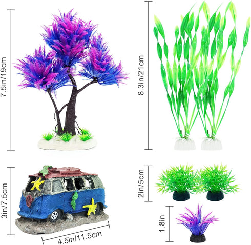 6PCS Fish Tank Aquarium Decorations Plastic Plants with Resin Cave Rock for Fish Hideout (Purple Set) by Vtapliea