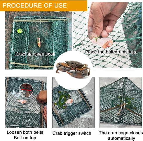 Dddzerong (2 Sets) Foldable Crab Trap & Collapsible Cage Portable, Durable Fishing Gear for Dungeness, Rock, and Blue