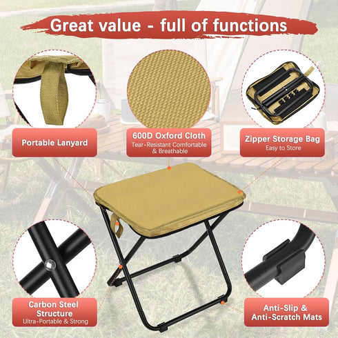 TIXIPEM Backpack 12-Inch Small Foldable Stool, Mini Portable Camping Stool Folding Chair Collapsible Stool Footstool