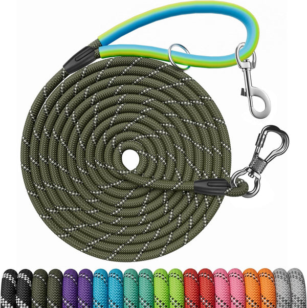 NTR Heavy Duty Dog Leash, 15 FT Training Leash with 2 Swivel Hooks, Reflective Threads, Padded Handle for Dogs