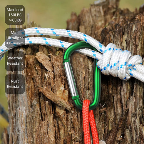 sprookber 3" Aluminum Carabiner D Ring, Caribeener Clips, Spring Snap Hook Set of 10 for Keychain
