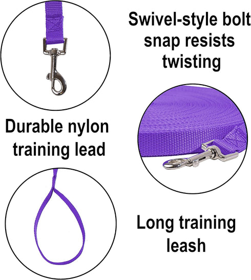 Hi Kiss Dog/Puppy Obedience Recall Training Lead - 15ft, 20ft, 30ft, 50ft, 100ft Training Leash for Play, Camping,