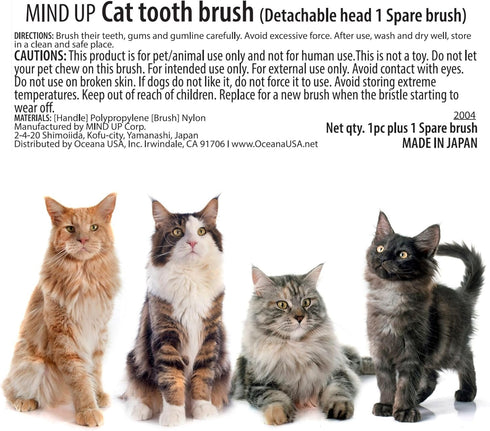 15 2EA MIND UP Cat Toothbrush with Detachable Head, Angled Handle for Comfortable Brushing, Includes Spare Brush Head
