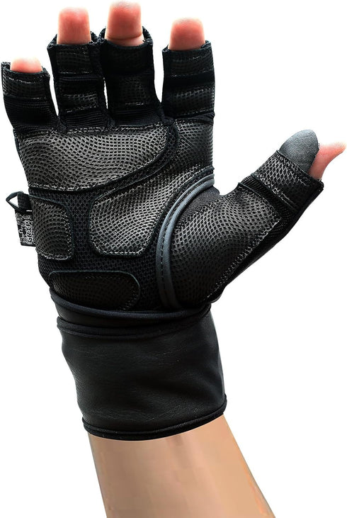 2" 7 5/8" 8") Epic Leather Gym Gloves with Built in Wide Wrist Wraps Best Grip & Design for Weightlifting Power Lifting