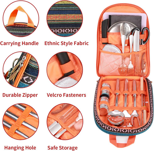 Set-27 Set Portable Camping Kitchen Utensil Piece Cookware Kit, Stainless Steel Outdoor Cooking and Grilling Utensil