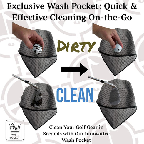 Multi-Function Magnetic Golf Towel - Dual Wash Pockets, Waffle Pattern, Ball Scrubber, Perfect Golf Gift