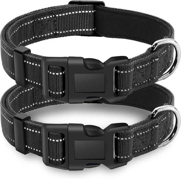 2 Pack Reflective Dog Collar, Adjustable Soft Nylon Pet Collar with Safety Locking Buckle for Small, Medium, Large