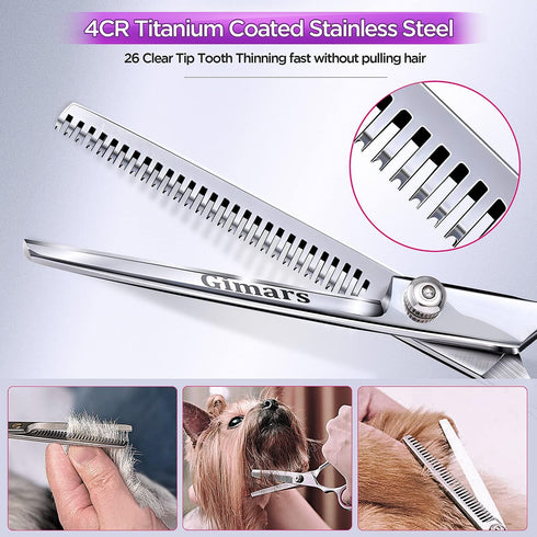 4CR 6 1 Gimars Professional Stainless Steel in Grooming Scissors for Dogs with Safety Round Tip, Heavy Duty Titanium