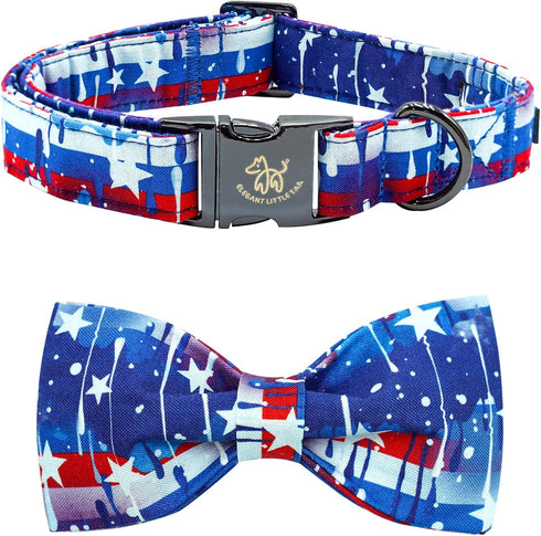 Elegant little tail Independence Day Dog Collar, Holiday Pet Collar with Bow, Adjustable for Small Dogs