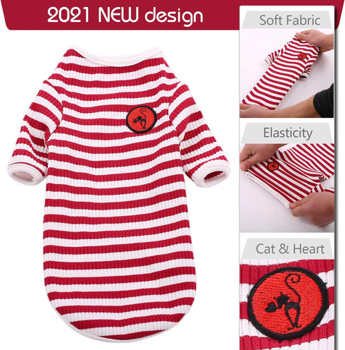 DENTRUN Hairless Cats Shirt, Breathable Daily Wear Clothes for Cats, Soft Stripe Vest Pajamas Jumpsuit