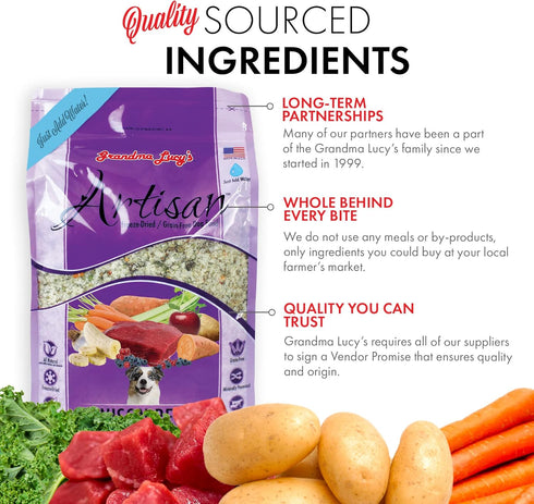Grandma Lucy's Artisan Dog Food, Grain Free and Freeze-Dried, Artisan Venison, 3Lb Bag