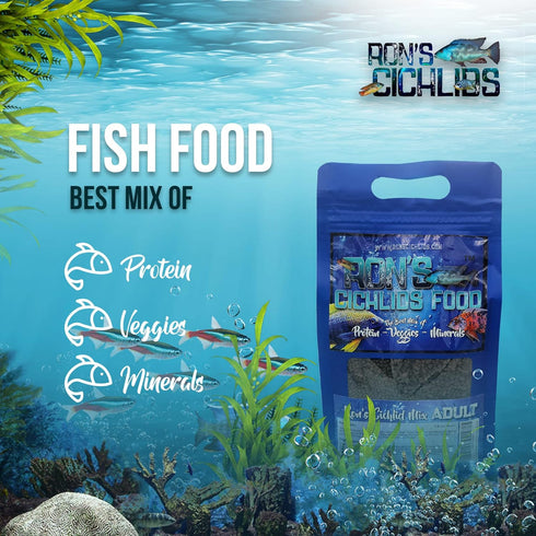 RON'S CICHLIDS African Cichlid Fish Food - Premium Tropical Fish Food Pellets for Healthier Tropical Fish (Adult Blend,
