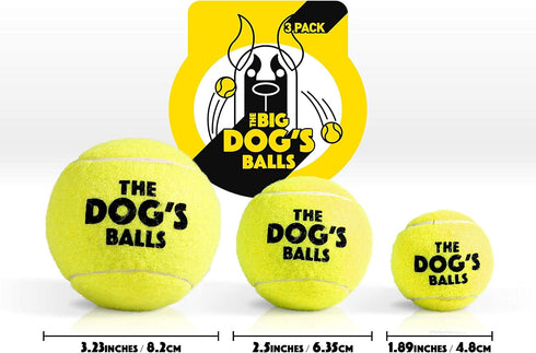 The Big Dog's Balls, Dog Tennis Balls, 3-Pack Yellow, 3 Inch Diameter for Training, Play, Exercise & Fetch