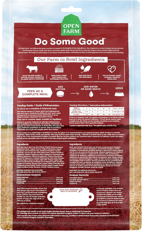 Open Farm Freeze Dried Raw Patties for Dogs, Humanely Raised Meat Recipe, Grass Fed Beef Recipe, 17.5oz