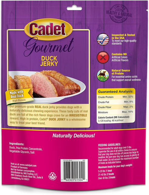 Cadet Gourmet Duck Jerky Dog Treats, Healthy & Natural Duck Dog Training Treats, Inspected & Tested in USA