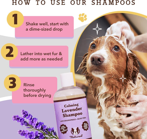 Natural Dog Company Calming Lavender Shampoo for Dogs, Hypoallergenic Deodorizing Shampoo for Sensitive Skin, 12 oz