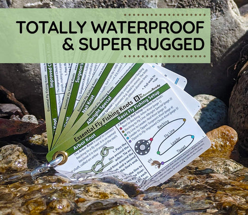 Fly Fishing Knot Cards - Waterproof Guide to 14 Essential Knots, Includes Mini Carabiner