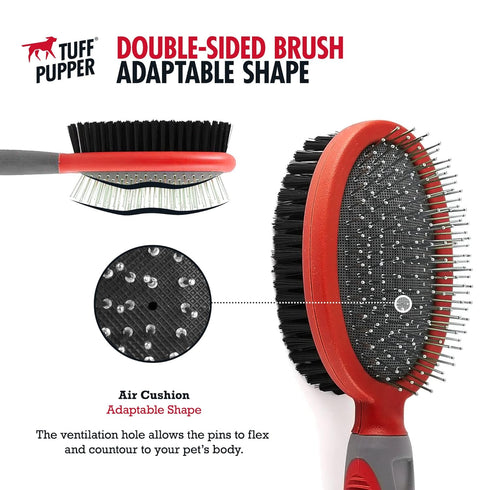 Tuff Pupper Double Sided Dog Brush - Two Sided Pin & Bristle Pet Brush for Detangling & Dematting