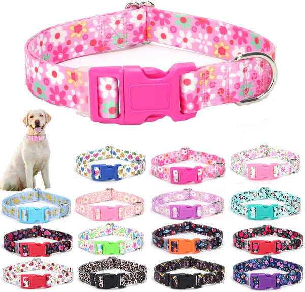 Weimostar Dog Collar with Floral Pattern, Soft Comfortable Adjustable Buckle Cute Durable Nylon Puppy Collars for