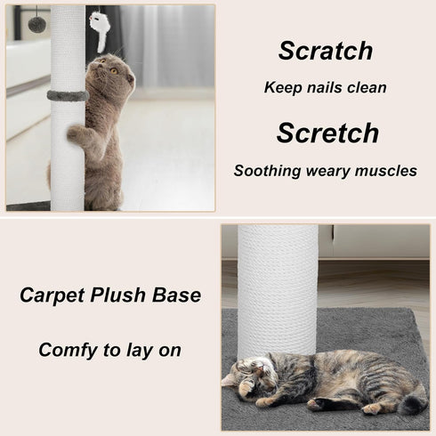 Cat Scratching Post 34 Inches, Heavy Duty Sisal Rope with Hanging Ball for Indoor Cats and Adults (Grey)